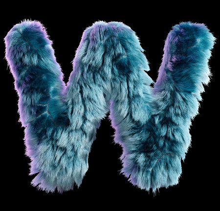 Blue Furry Letter W on a White Background Artfully Designedの写真素材
