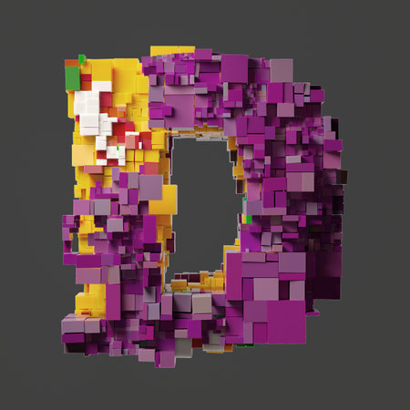 Vibrant Abstract Letter D Composed of Multicolored Geometric Cubesの写真素材