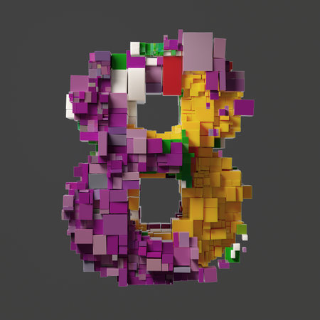 Colorful Pixelated 3D Letter 0 Composed of Vibrant Cubic Blocksの写真素材