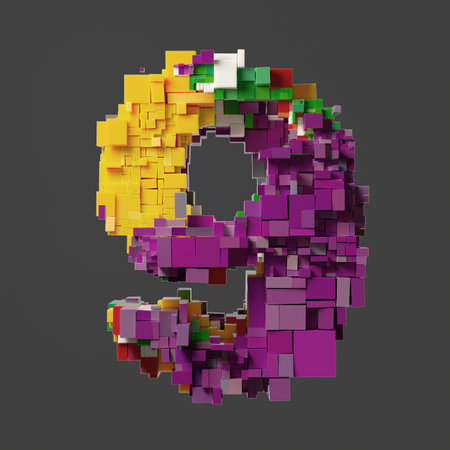 Colorful Pixelated 3D Letter Composed of Vibrant Cubic Blocks