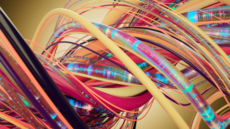 Abstract Colorful Wires Representing Data Flow and Connectivityの写真素材