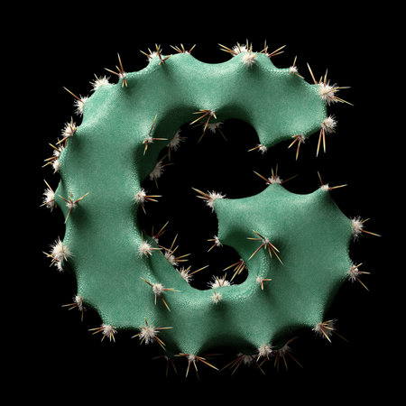 Creative Cactus-Inspired Letter G Design with Green Texture and Spikesの写真素材