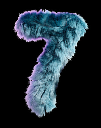 Creative Fur Letter 7 in Blue Standing on a White Backgroundの写真素材