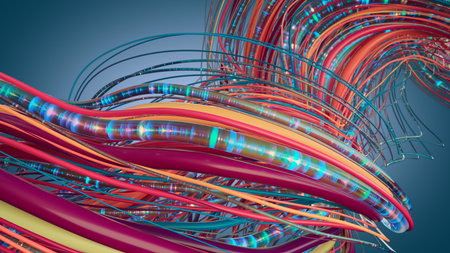 Abstract Colorful Wires Representing Data Flow and Connectivity