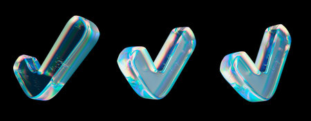 Holographic Glass Check Marks on Black Background in Vibrant Colors