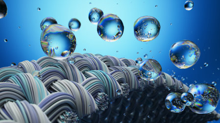 Abstract Microscopic View of Water Molecules on Woven Fabric Surface