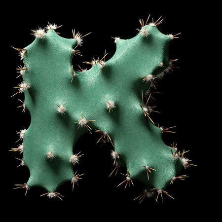 Cactus Shaped as Letter K on Black Backgroundの写真素材
