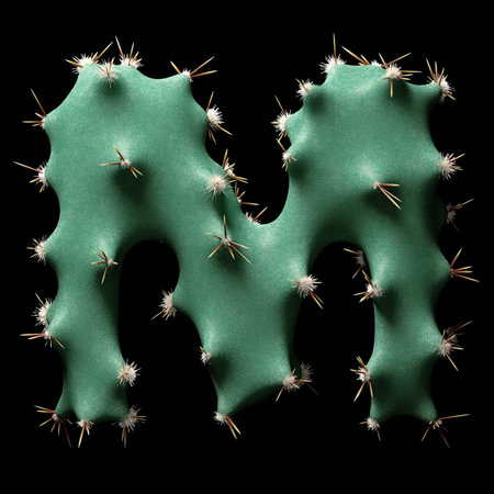 Creative Letter M in Cactus Design with Spikes and Green Texture on Whiteの写真素材