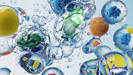 Colorful Abstract Bubbles with Intricate Cellular and Molecular Patterns
