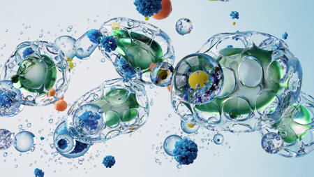 Microscopic Biological Bubbles With Vibrant Particles and Detailed Structuresの写真素材