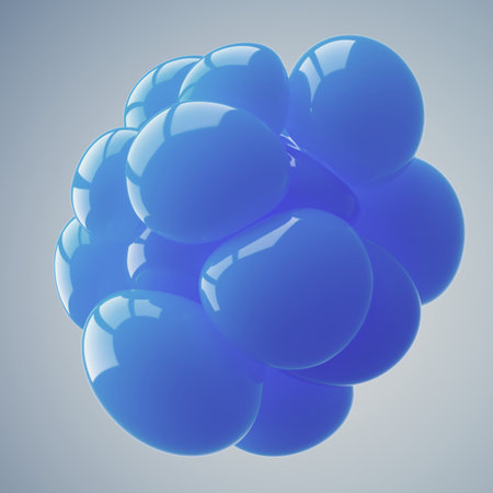 Abstract Blue Geometric Shape with Glossy Finish on White Backgroundの写真素材