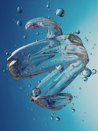 Vibrant Abstract Swirl of Water with Floating Bubbles in Blue Background