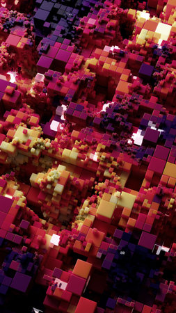 Abstract 3D Geometric Art of Colorful Block Arrangement in Bright Colors