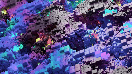 Abstract Blue and Cyan Pixel Art with Vibrant Glowing Details