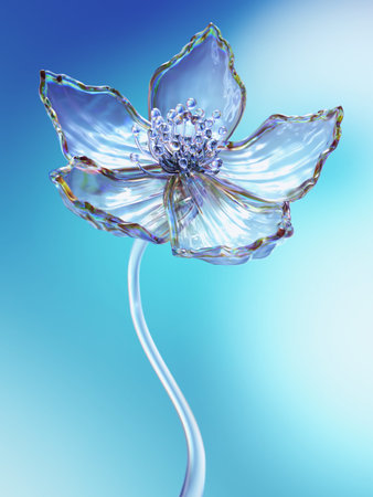 Elegant Crystal Glass Flower on Gradient Blue Background