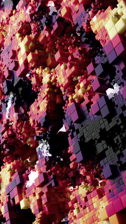 Colorful Abstract 3D Cube Structure with Neon Highlighted Pieces