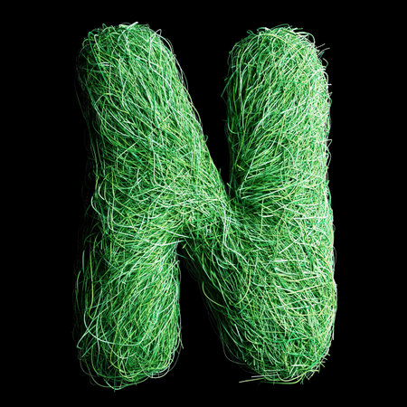 Eco Letter N Made of Green Grass Lines