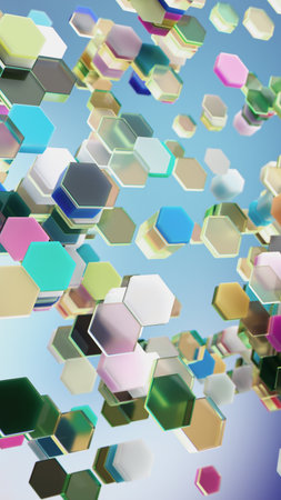 Colorful glowing 3D hexagons floating in abstract futuristic digital space
