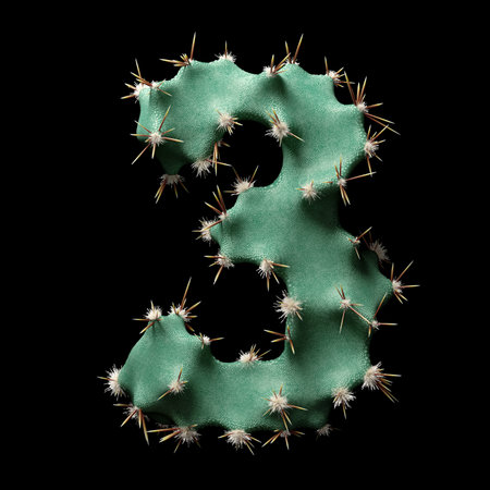 Creative Letter Three in Cactus Design with Spikes and Green Texture on Whiteの写真素材