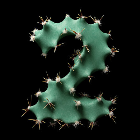 Creative Cactus-Inspired Letter Two Design with Green Texture and Spikesの写真素材