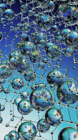Abstract Image of a Molecular Hexagonal Network With Shiny Spherical Elementsの写真素材