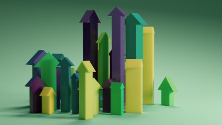 Colorful Upward Arrows Showcasing Growth, Progress, and Success in a Modern Business Scene