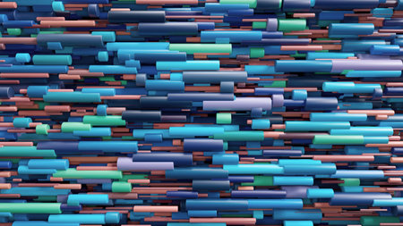 Vibrant Abstract Pattern Of Colorful Cylindrical Bars In Dense Layered Texture