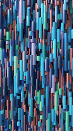 Vibrant Abstract Pattern Of Colorful Cylindrical Bars In Dense Layered Textureの写真素材