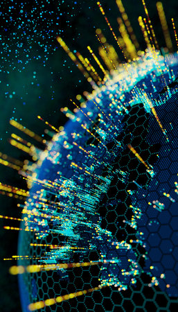 Blue vivid image of Globe Hologram Blue Background