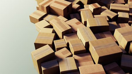 Pile of Cardboard Boxes with Packing Tape in Bright Lightingの写真素材