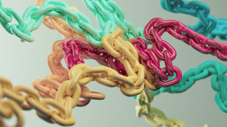 Colorful Interwoven Chains: Abstract, Vibrant Design With Dynamic Modern Art and Connectionの写真素材