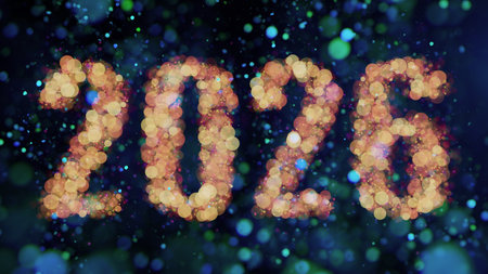 Golden Bokeh 2023 Numbers Celebration Background With Sparkling Lights And Night Skyの写真素材