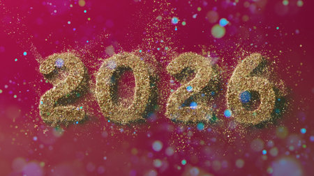 Glittering 2026 Numbers Create Festive Gold Sparkle On Pink Celebration Background For New Year
