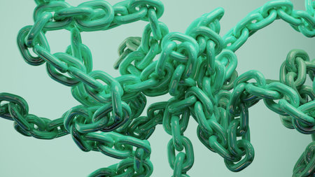 Vibrant Intertwined Chain Sculpture: Colorful 3D Links Create Dynamic Abstract Art