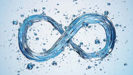 Infinity Symbol Made From Blue Liquid With Bubbles And Dynamic Water Flow In Motionの写真素材