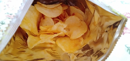 BBQ flavor potato chips fill in the bag is ready to serve and share with your friendsの写真素材