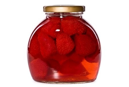jar of strawberry compote, isolated on the whiteの写真素材