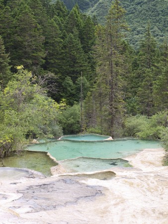 Welcome Pond in Huanglong, Chinaの写真素材