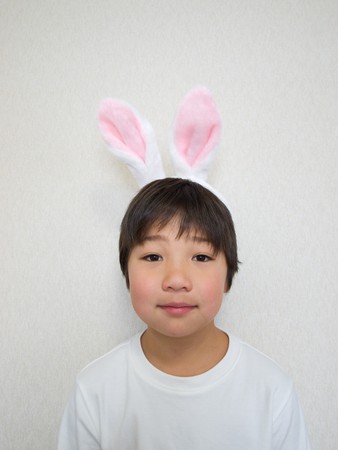 Boy in bunny earsの写真素材