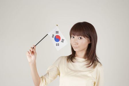 Young woman holding Korean flagのeditorial素材
