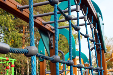Childrens playground with sports equipment in the city park. The concept of a healthy lifestyle