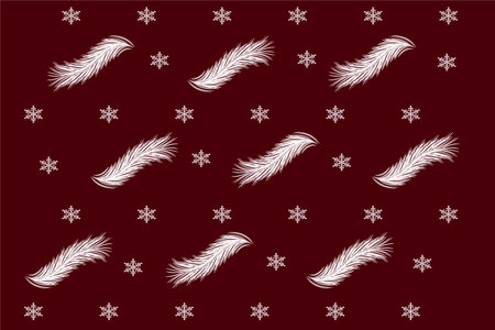 Christmas pattern on a dark red background with fir branches and snowflakes. Vector image. Package designのイラスト素材