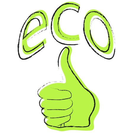 Hand with thumb up and inscription eco. Symbol, icon of ecology. Ecology concept.のイラスト素材