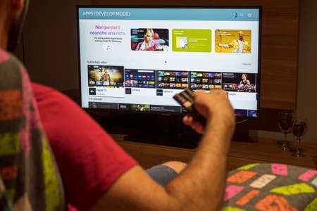 The use of technology (smart tv) at home on the sofa!のeditorial素材