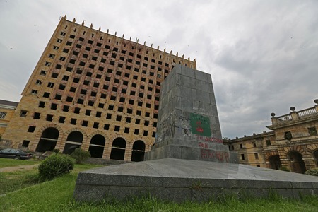 The building of government house of Abkhazia in Sukhumi after bombings and rafaleの写真素材