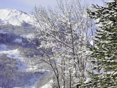 Blinding snow at a ski resort in the Alps mountains