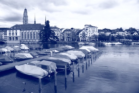 The charming architecture of the largest Swiss city of Zurichの写真素材