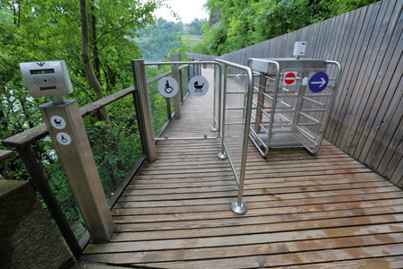 Steel automatic turnstile with pointers to traverse a mountain path