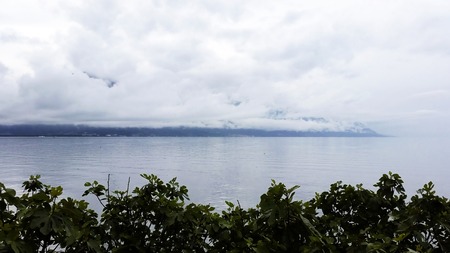 The magnificent Lake Geneva in the summer. View from the city of Montreux, Switzerlandの写真素材