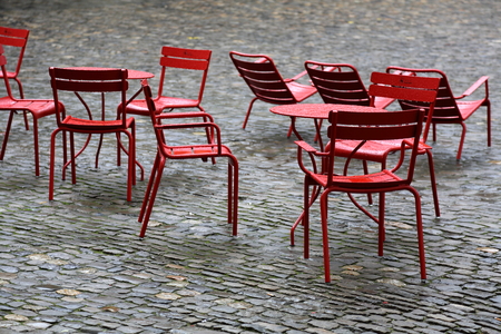 City european cafe with vacant table and chair waiting for the clientの写真素材